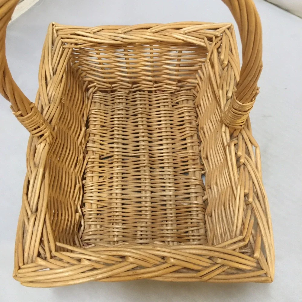 Wicker Gift Basket Rectangular Tan Small Woven Wood with Handle Berry Gathering